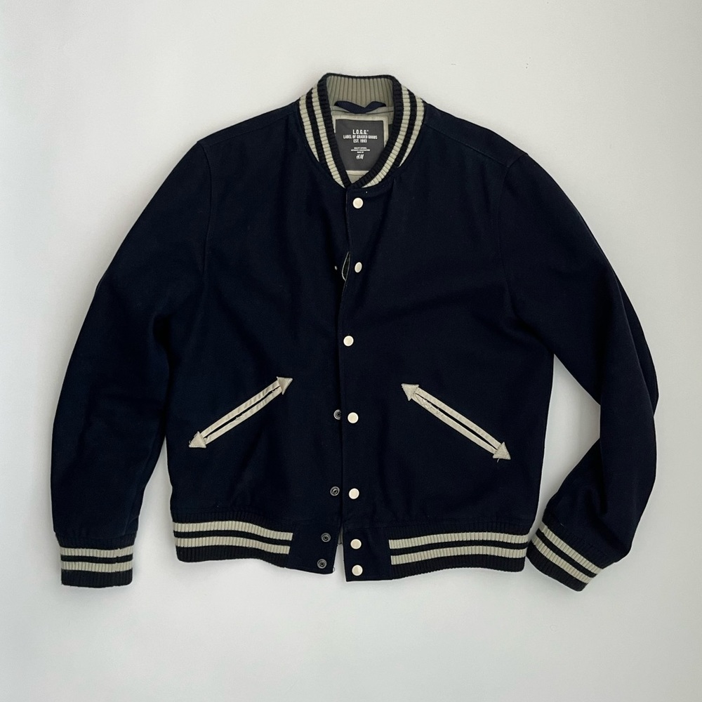 H&M men’s navy wool varsity bomber jacket